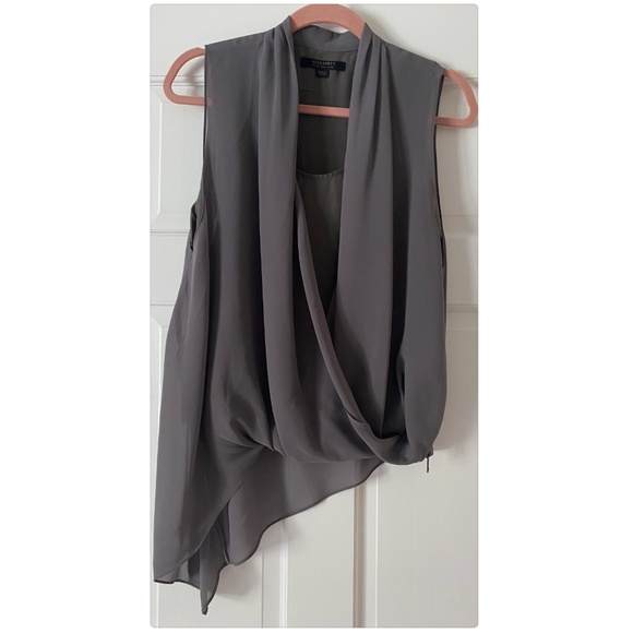 ALLSAINTS FLOWY FRONT DRAPED SLEEVELESS BLOUSE - Picture 1 of 4